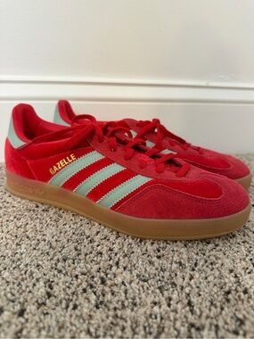 adidas Red Sneakers with Mint Accent Stripes